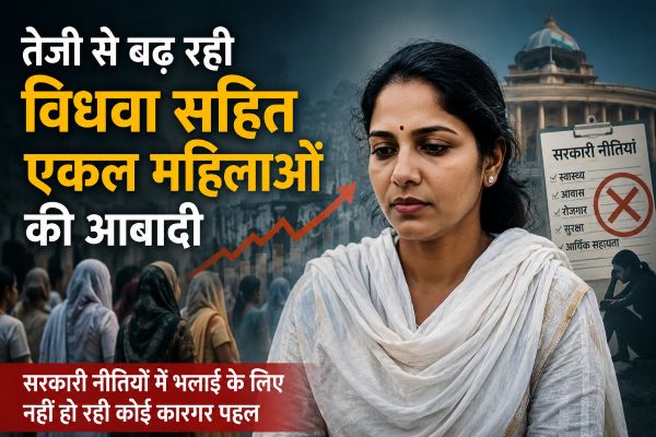 तेजी से बढ़ रही विधवा सहित एकल महिलाओं की आबादी और सरकारी नीतियों में प्रभावी पहल के अभाव को दर्शाती फीचर इमेज।